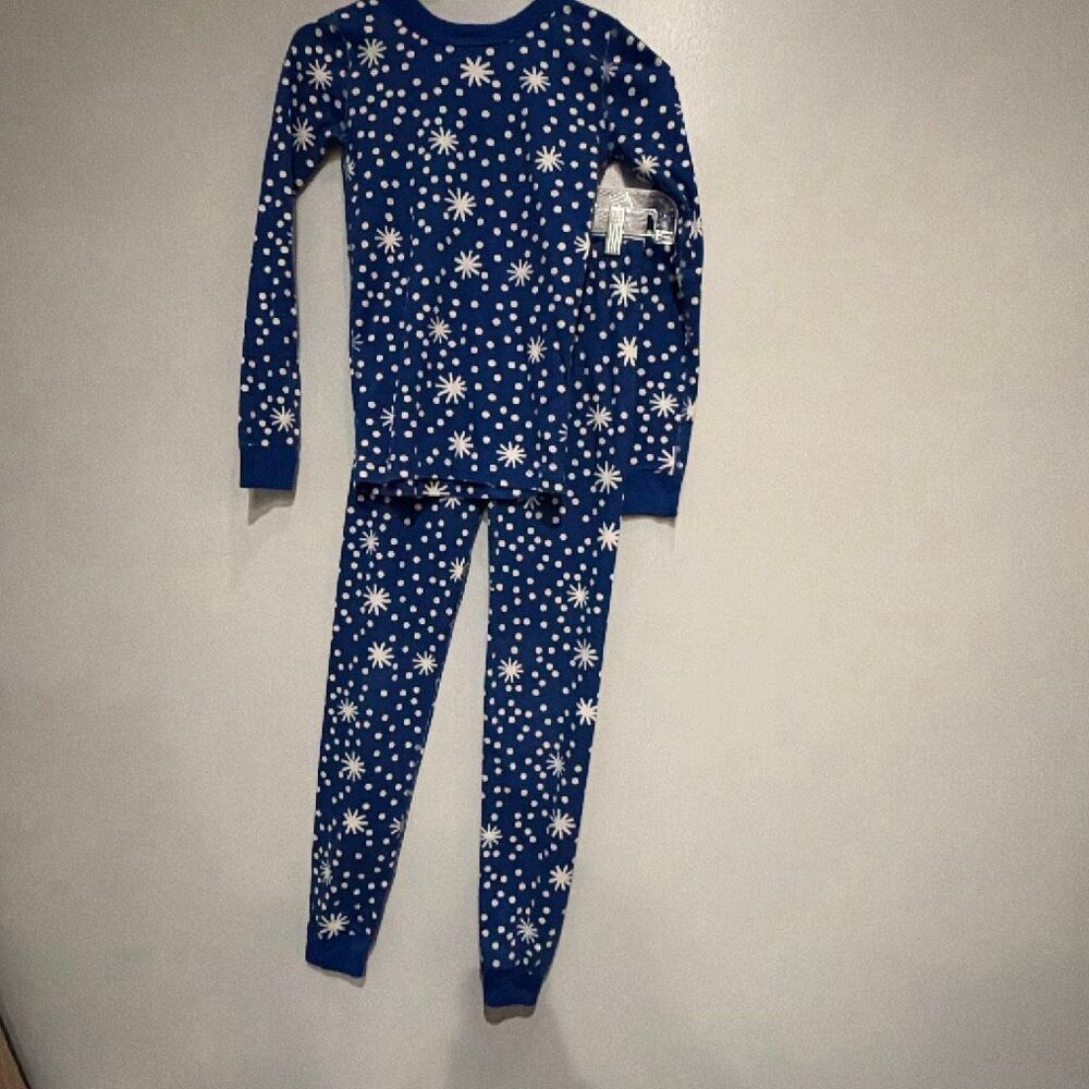 Hanna Andersson Kids Size 10 140 Blue Snowflake Organic Cotton Pajama Set #1300